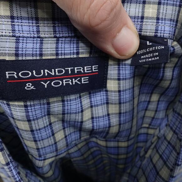 ROUNDTREE & YORKE BLUE GREEN CHECK BUTTON DOWN SHIRT MENS SIZE L LARGE - Picture 6 of 6